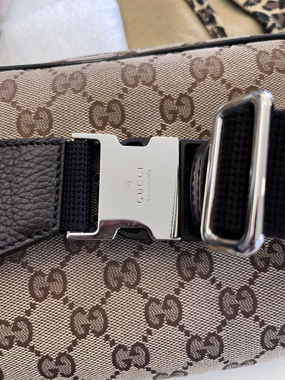 Gucci Beige Monogram Canvas Belt Bag with Brown Trim - Picture 7 of 13